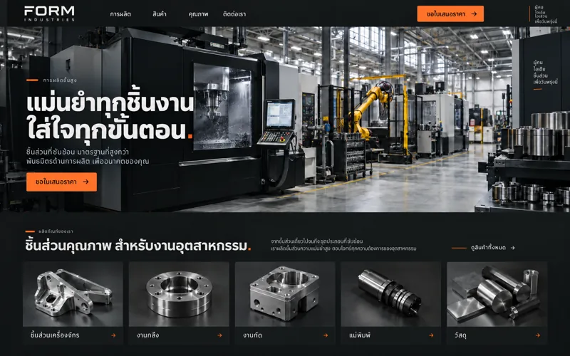 ภาพแนวทางออกแบบเว็บไซต์โรงงาน & อุตสาหกรรมที่สร้างด้วย AI