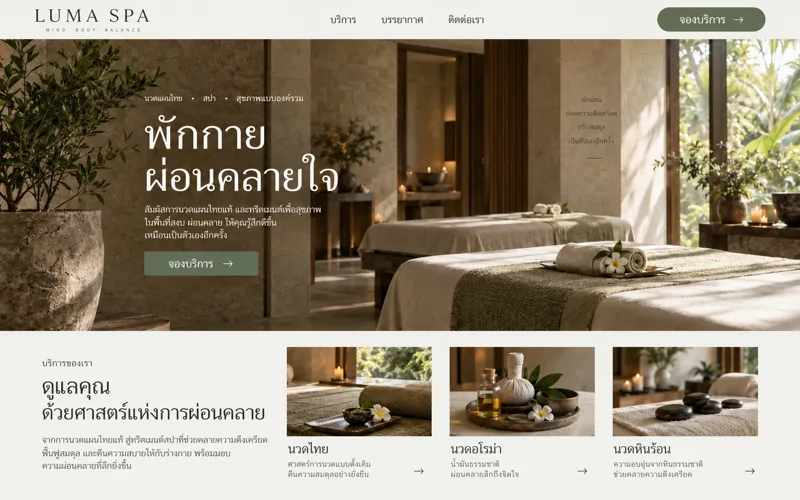 ภาพแนวทางออกแบบเว็บไซต์ร้านนวด & สปาที่สร้างด้วย AI